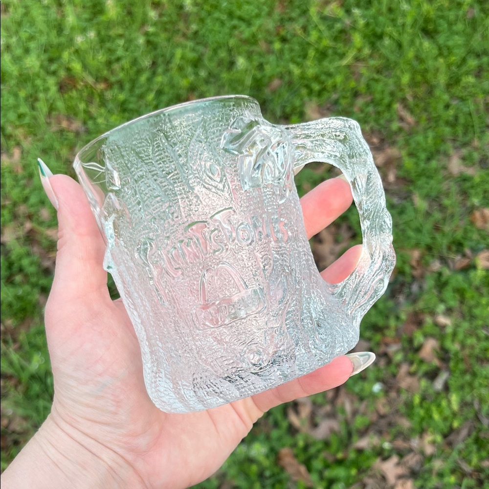 Vintage 1993 Clear Glass The Flintstones RocDonald's Coffee Tea Mug with Handle